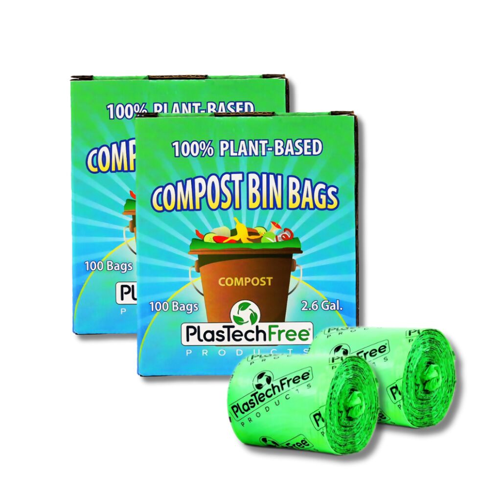 PlasTechFree Compost Bin Bags - 100% Home Compostable/Plant-based (200ct)