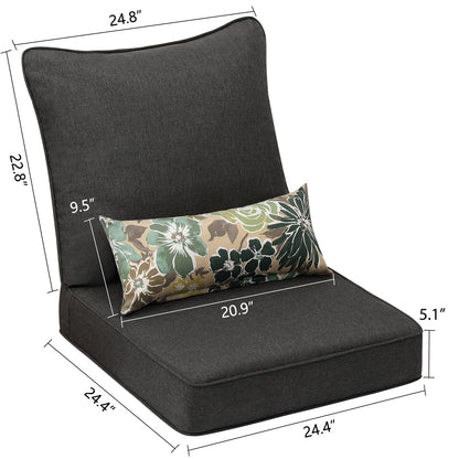Patio Deep Chair Cushion - Set of 2 - Total 6 pieces (Charcoal)