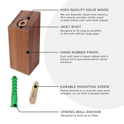 Walnut Wood Wall Hook (Set of 3)