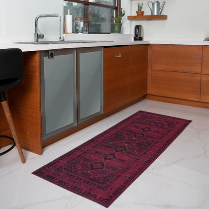 Playa Rug Machine Washable Area Rug With Non Slip Backing - Stain Resistant - Eco Friendly - Family and Pet Friendly - Olympus Turkoman Bokhara Oriental Burgundy Design