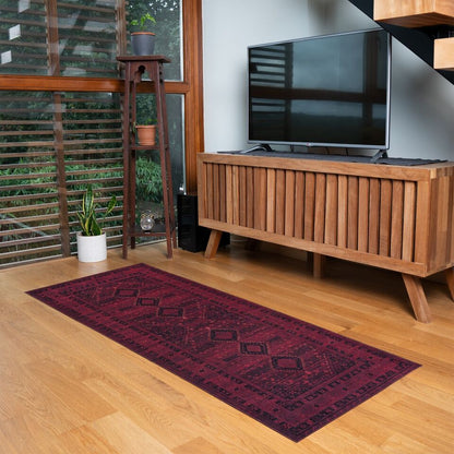 Playa Rug Machine Washable Area Rug With Non Slip Backing - Stain Resistant - Eco Friendly - Family and Pet Friendly - Olympus Turkoman Bokhara Oriental Burgundy Design