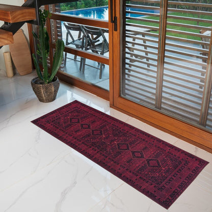 Playa Rug Machine Washable Area Rug With Non Slip Backing - Stain Resistant - Eco Friendly - Family and Pet Friendly - Olympus Turkoman Bokhara Oriental Burgundy Design