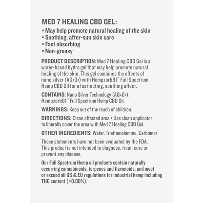 500 mg Med 7 Healing Gel 2 oz / 59.15 ml | 500 mg Hempzorb81™ Full Spectrum Hemp CBD Oil