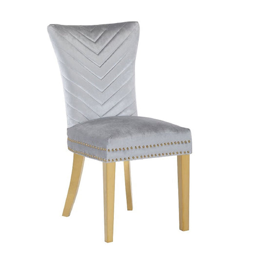 Eva 2 Piece Gold Legs Dining Chairs Finished with Silver Fabric