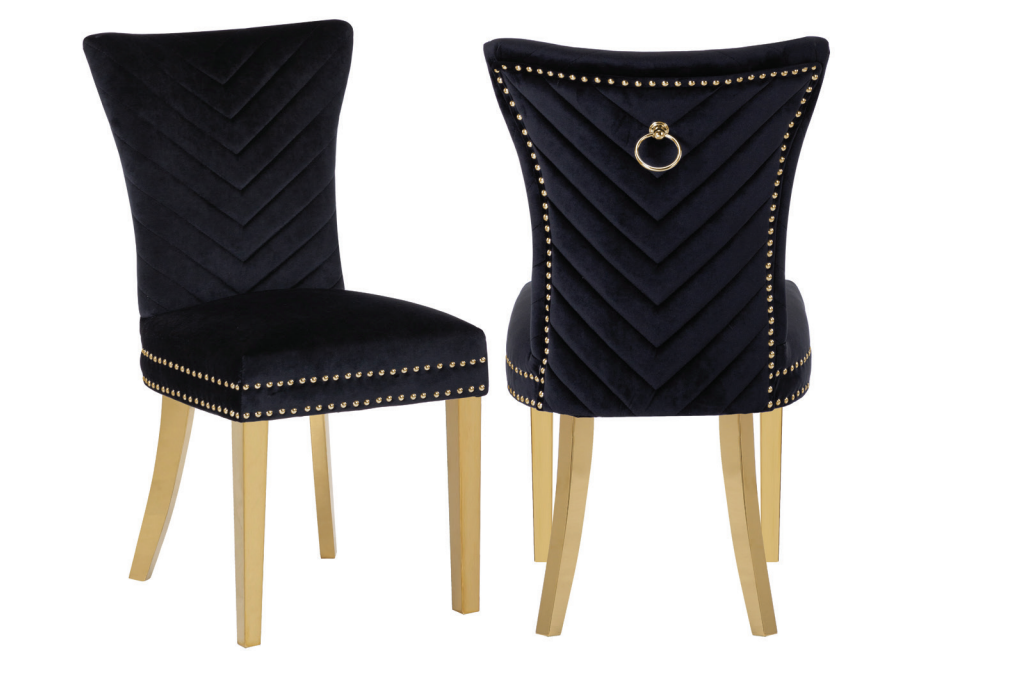 Eva 2 Piece Gold Legs Dining Chairs Finished with Black Fabric