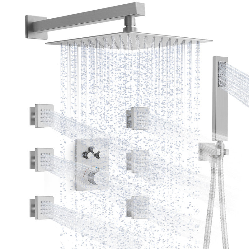 RelaxaJet 12" High-Pressure Rainfall Shower Faucet, Wall Mount, Rough in-Valve, 2.5 GPM