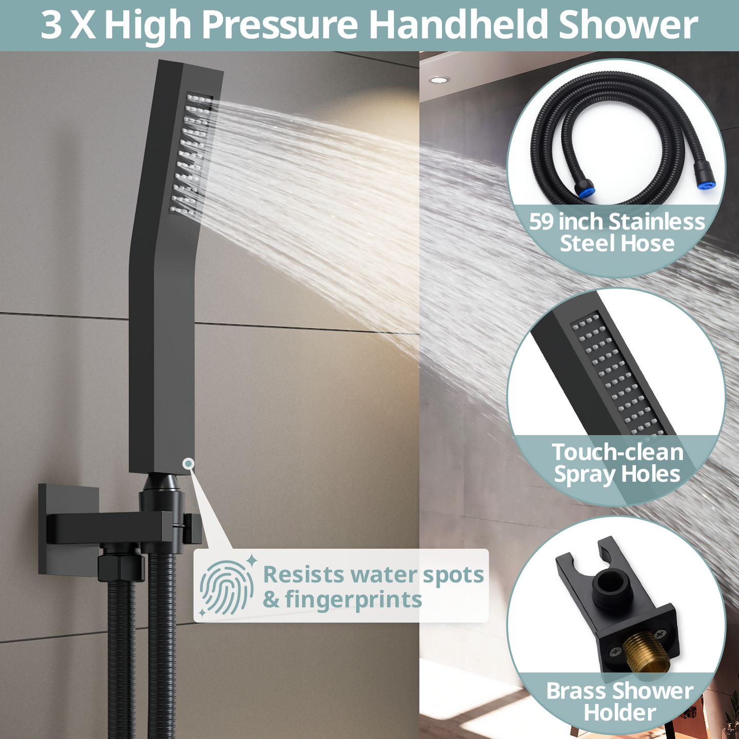 RelaxaJet 8" High-Pressure Rainfall Shower Faucet with Handheld Spray, Wall Mount, Rough in-Valve