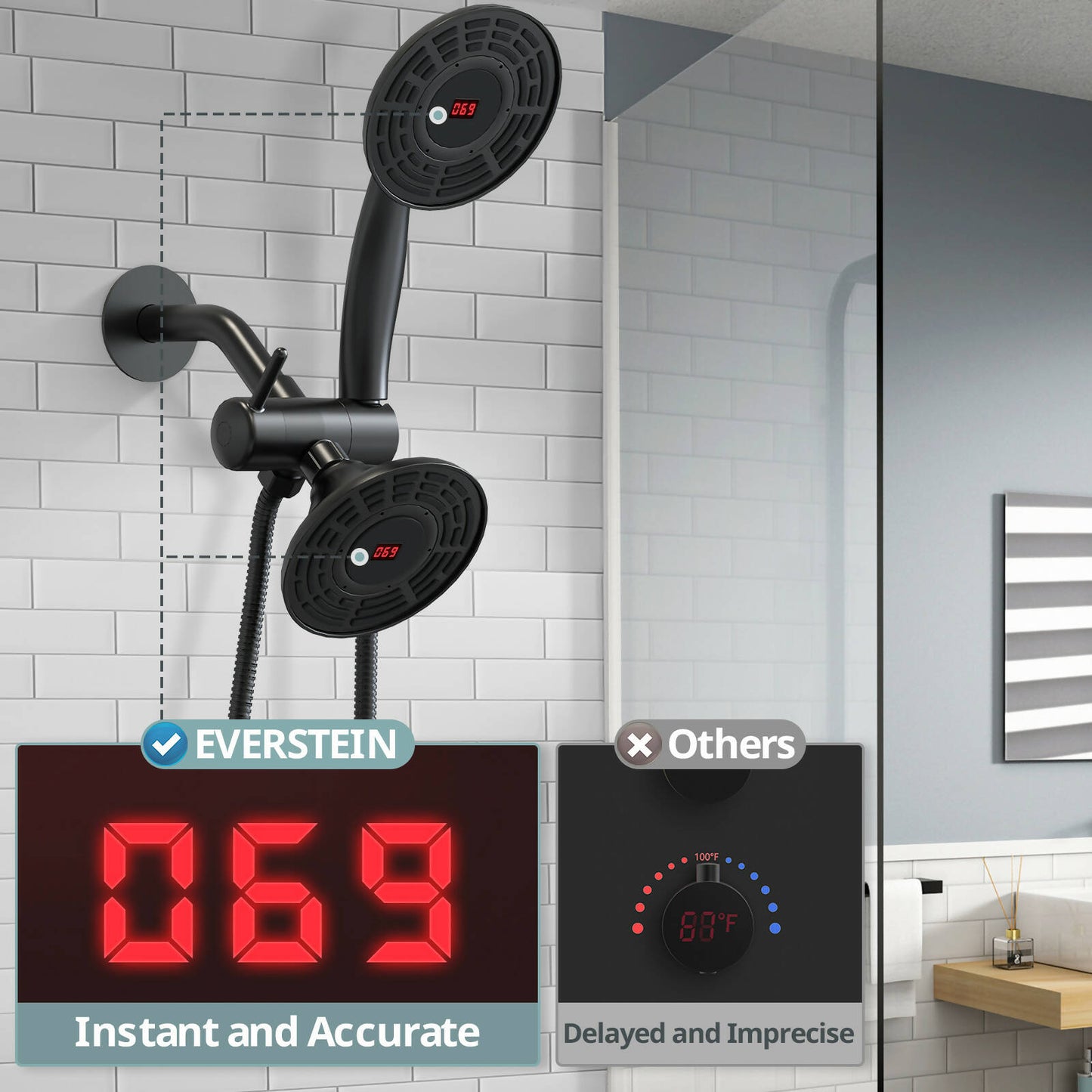 AquaFusion Trio Collection EVERSTEIN Digital Display Thermostatic Shower Faucet Set with Rough-in Valve