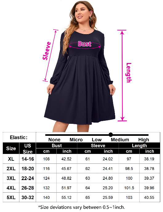 Women's Plus Size Lantern Long Sleeve Dress with Pockets