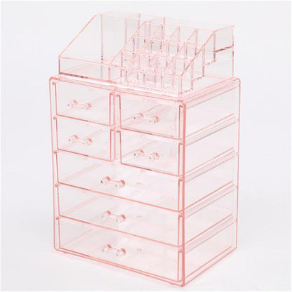 RONSHIN 2pcs Makeup Organizer Cosmetic Storage Drawers Pink