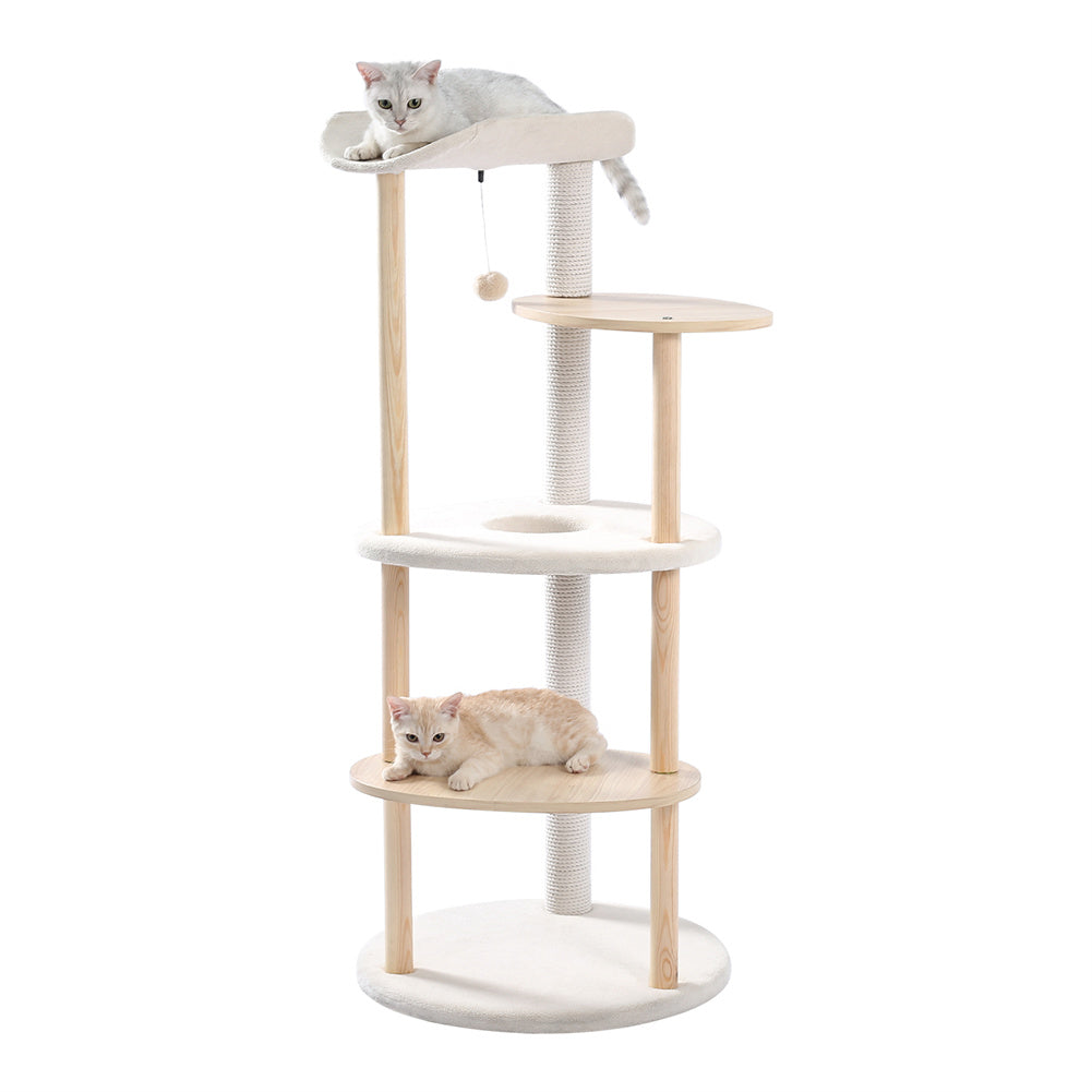 BEESCLOVER Multi-layer Cat Tree Modern Cat Tower Cat Scratching Post Jumping Platform Plush Hanging Ball