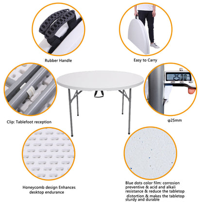 AMYOVE 48 Inch Round Folding Table Lightweight Outdoor Utility Table Furniture