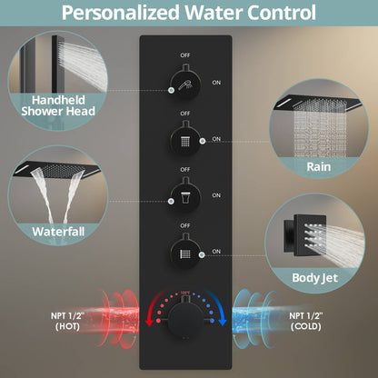 Luxury LightWave High-Pressure Shower System, Ceiling Mount, LED Light, Thermostatic Valve, 2.5 GPM