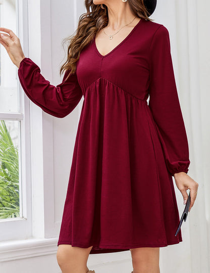 Women's V Neck Long Sleeve Autumn Dress