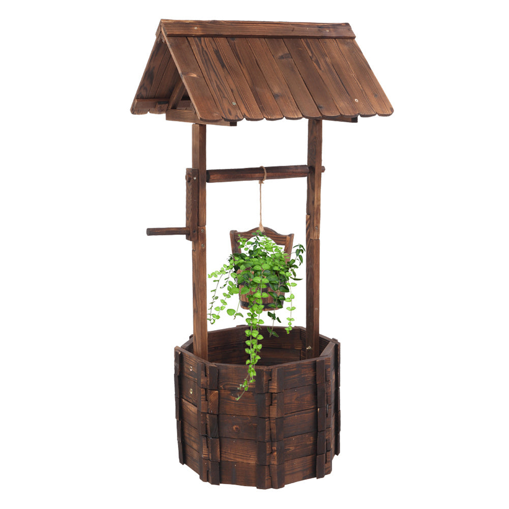 THBOXES Wooden Wishing Well with Roof Outdoor Rustic Retro Reinforced Anti-Corrosion Flowerpot