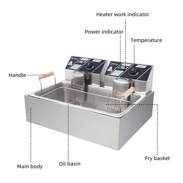 ZOKOP Electric Fryer EH830 12L Single-Cylinder 5000W Stainless Steel Large Oil Consumption