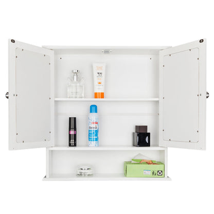 AMYOVE Bathroom Mirror Cabinet Shelf Waterproof Space Saving Wall Mounted Double Door Cabinet