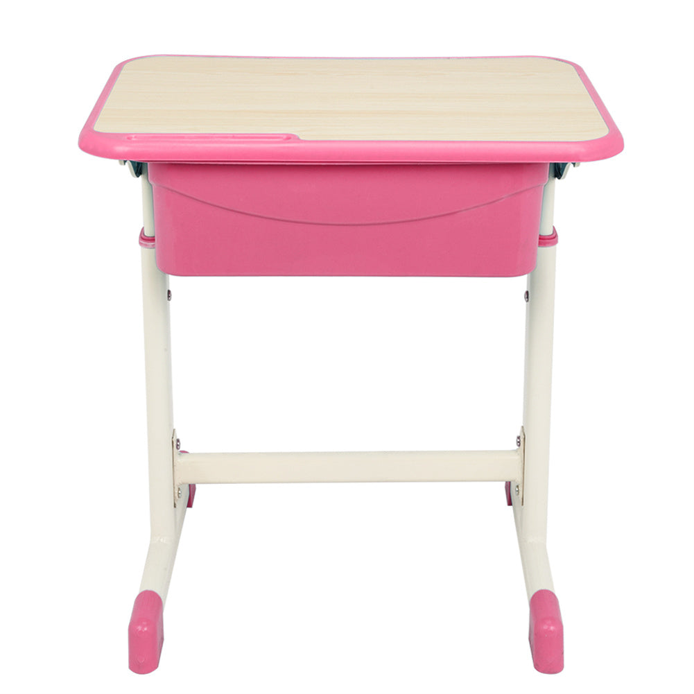 AMYOVE Student Table Chair Set Adjustable White Paint Wood Grain Surface Plastic Pink