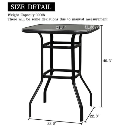 AMYOVE Iron Patio High Bar Table 5mm Tempered Glass Exquisite Workmanship Table