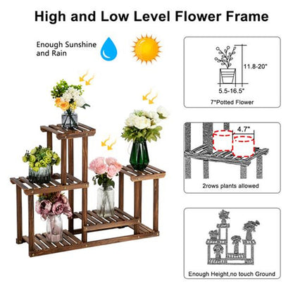 ALICIAN 4 Tier 7 Potted Pine Plant Stand Flower Rack Garden Shelves