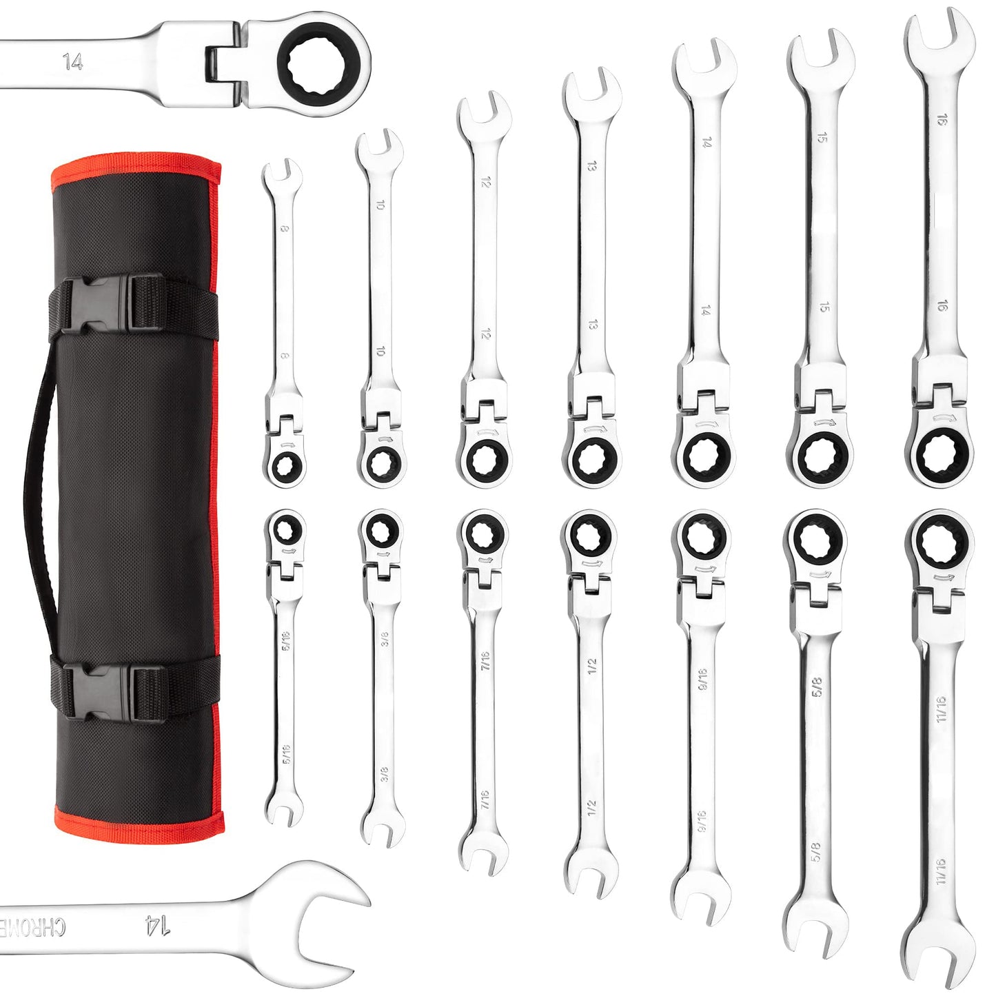 GARVEE 14-Piece Flex-Head Ratcheting Wrench Set