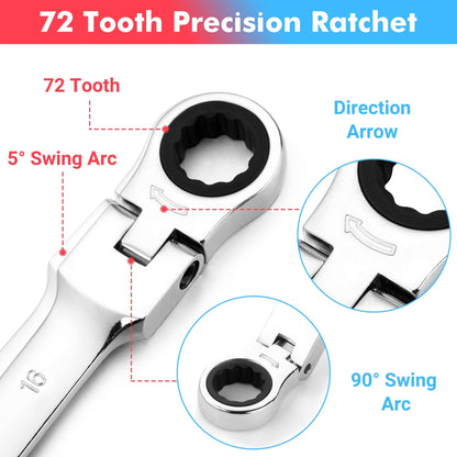 GARVEE 14-Piece Flex-Head Ratcheting Wrench Set