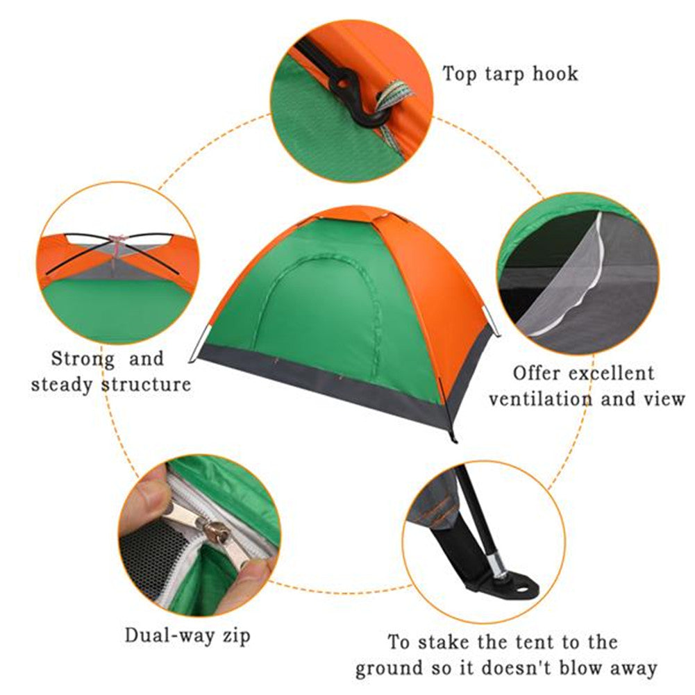 THBOXES 2 Person Tent Windproof Double Door Single Layer Camping Tent Green