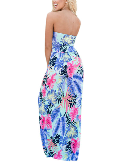 YESFASHION Women's Strapless Backless Summer Tropical Dress