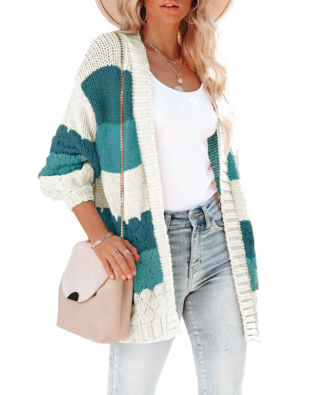 Women's Long Sleeve Colorblock Cardigan Knit Jacket