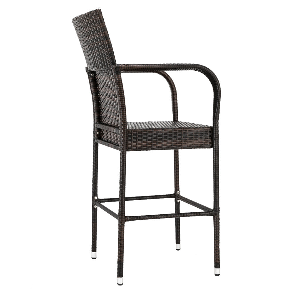 ALICIAN 2pcs Rattan Bar Chair Iron Frame Outdoor Chair Garden Furniture 53x53x120cm Brown