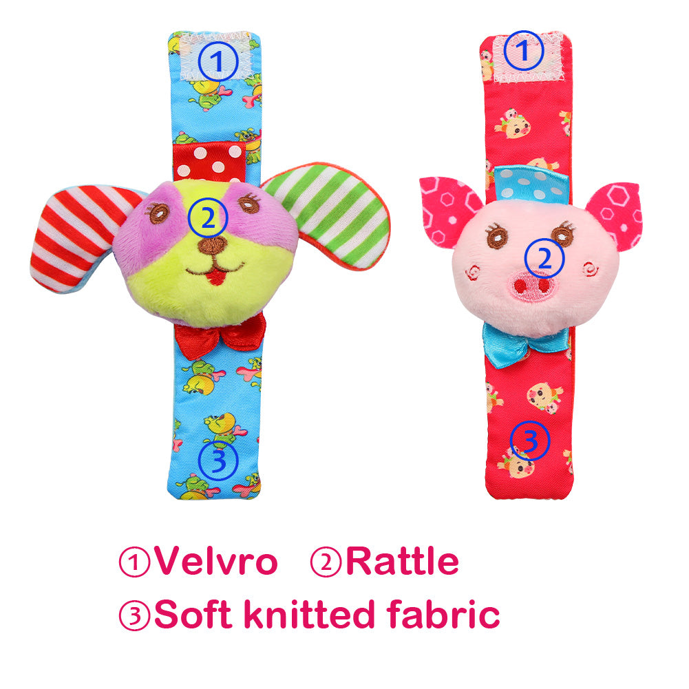 ACEKID Baby Rattle Set 4Pcs Wrist Rattle and Socks Toys Set Pig and Puppy