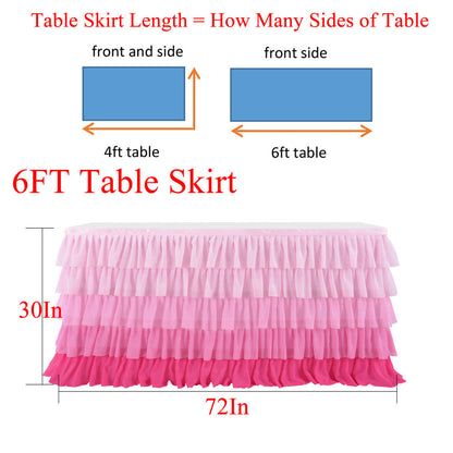 RONSHIN 5 Layers 6FT Gradient Pink Chiffon Wave Table Skirt for Wedding Party Supplies