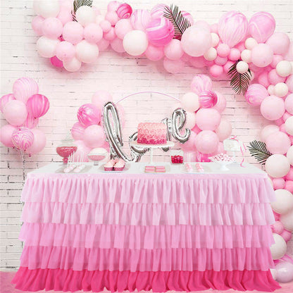 WHIZMAX 5 Layers 6FT Gradient Pink Chiffon Wave Table Skirt for Wedding Party Supplies