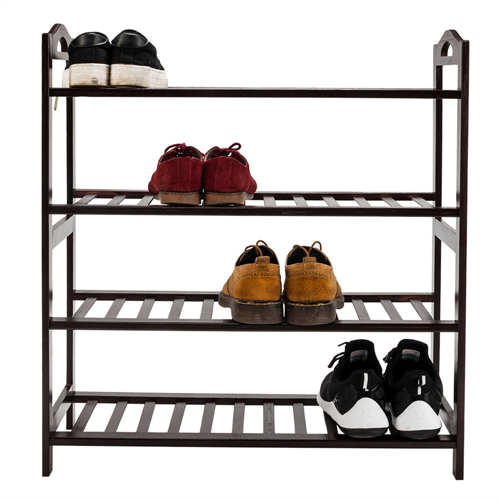 ALICIAN Bamboo Shoe Rack with Handles 12-batten 4 Tiers Multipurpose Coffee