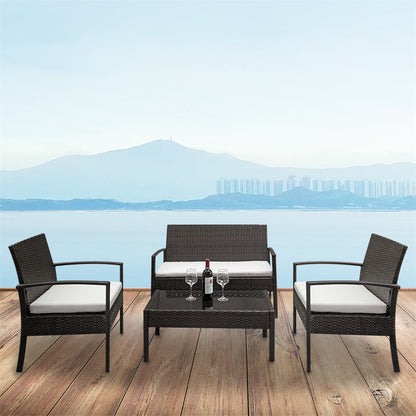 AMYOVE 4pcs Embossing Armrest Chairs Love Double Seat Single Sofa Coffee Table Rattan Sofa Set