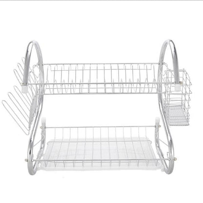 RONSHIN 2-Tier Dish Drying  Rack Rust-proof Dish Rack Utensil Holder Silver