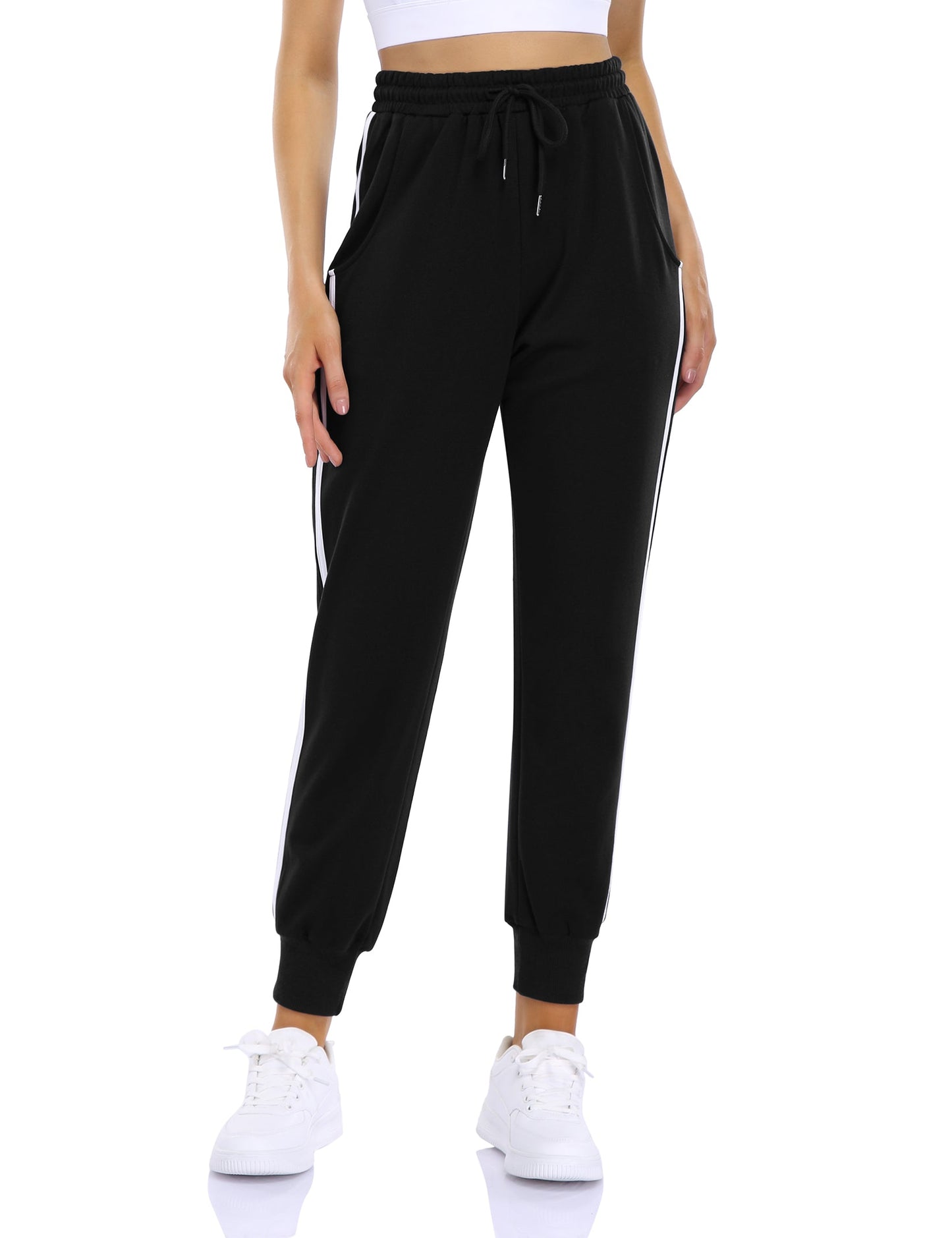 YESFASHION Women's Drawstring Exercise Pants Black