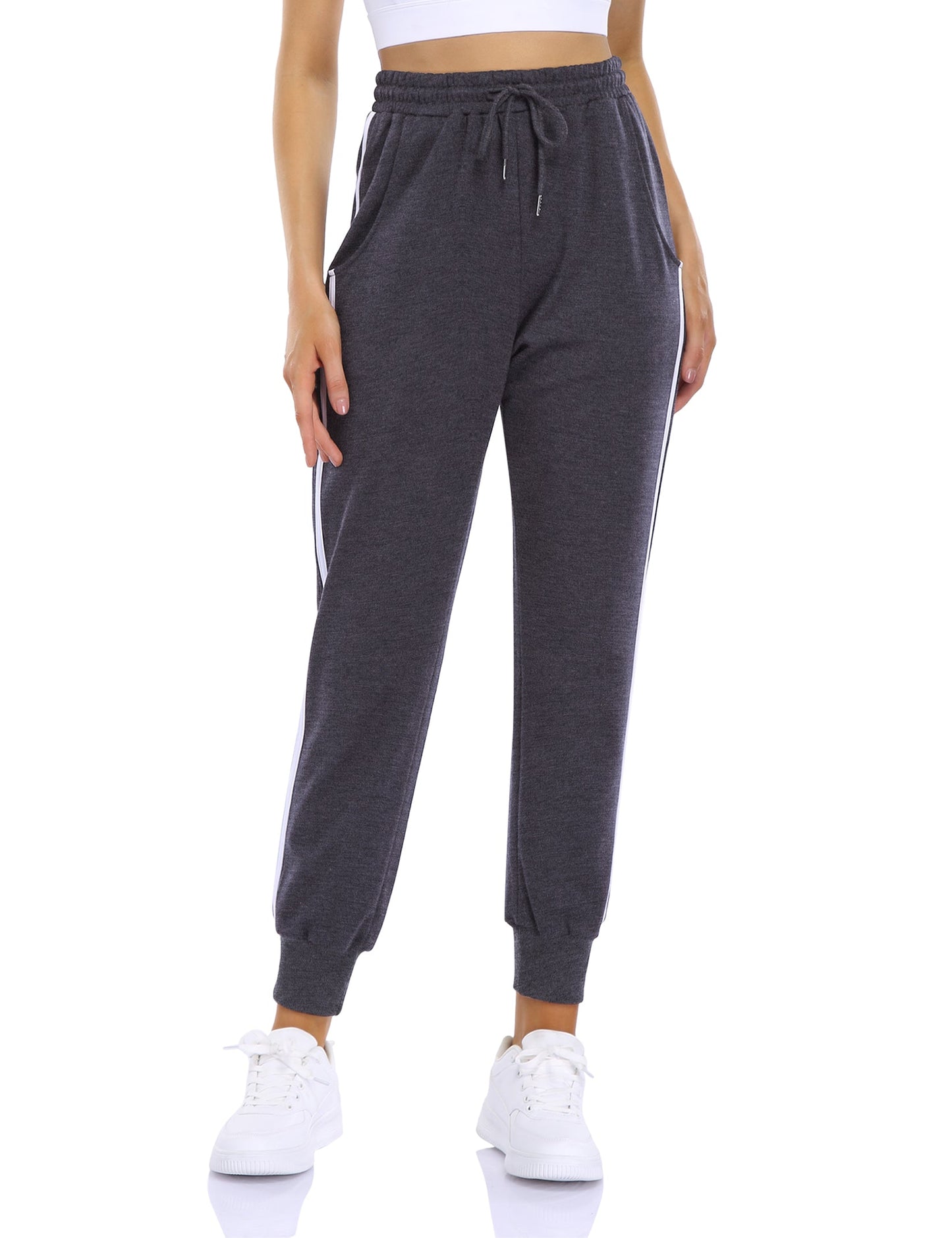 YESFASHION Women's Drawstring Exercise Pants Dark Grey