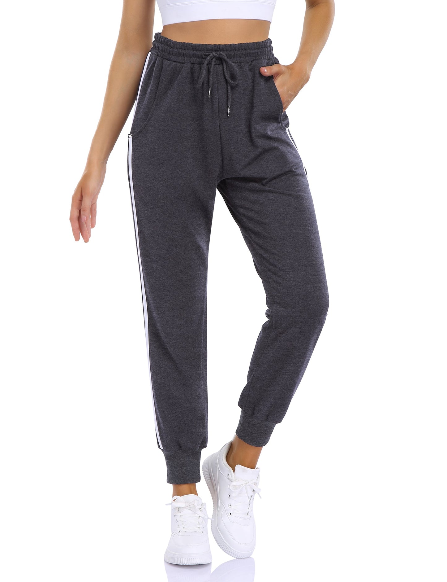 YESFASHION Women's Drawstring Exercise Pants Dark Grey