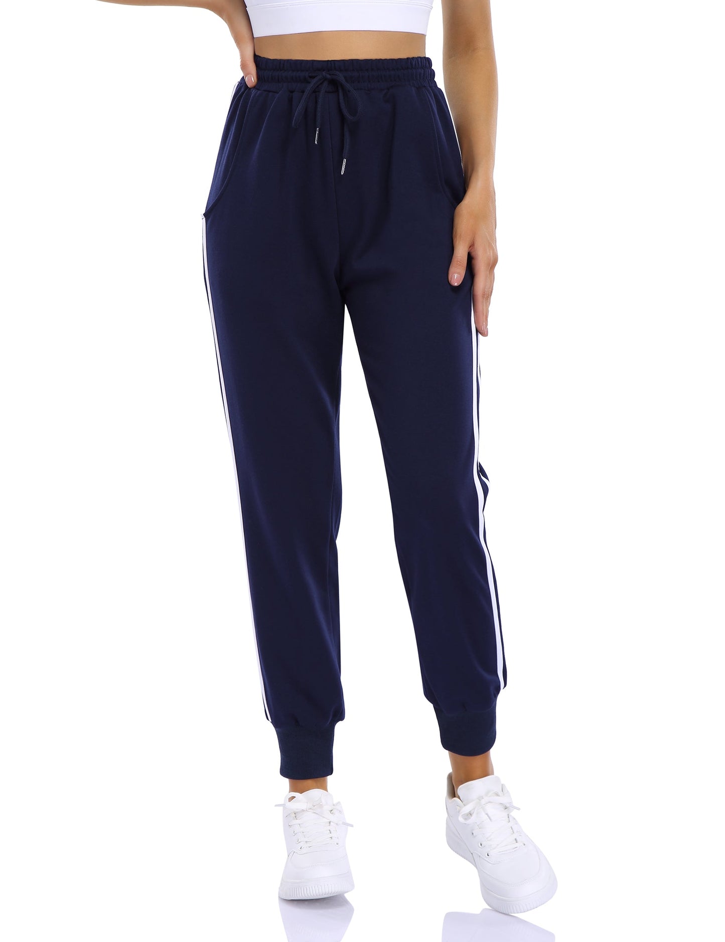 YESFASHION Women's Drawstring Exercise Pants Blue