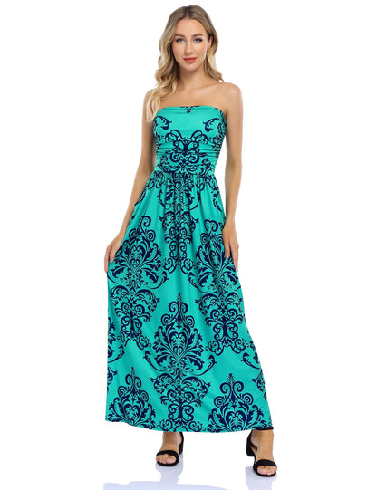 YESFASHION Women's Strapless Graceful Floral Maxi Long Dress