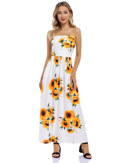 YESFASHION Women's Strapless Graceful Floral Party Maxi Long Dress