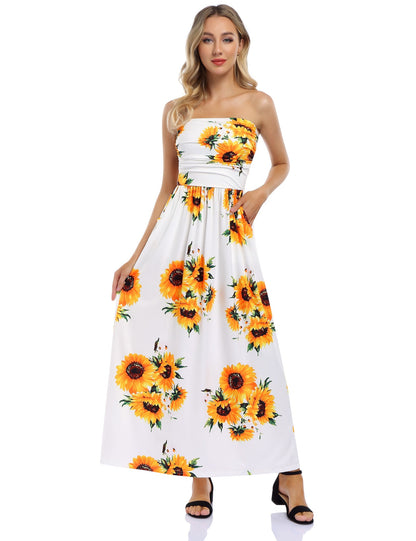 YESFASHION Women's Strapless Graceful Floral Maxi Long Dress