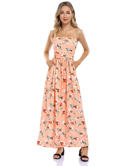 YESFASHION Women's Strapless Graceful Floral Party Maxi Long Dress Pineapple flower