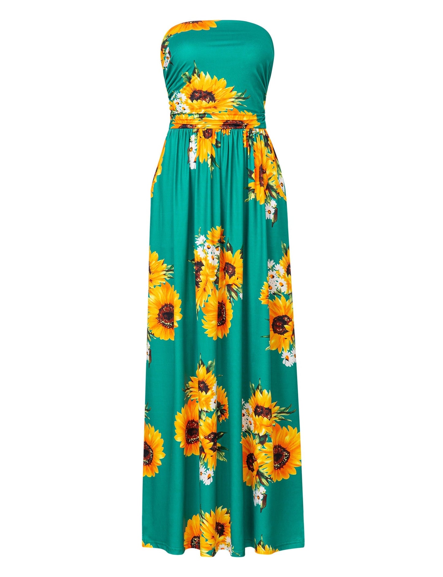 YESFASHION Women's Strapless Graceful Floral Party Maxi Long Dress Green