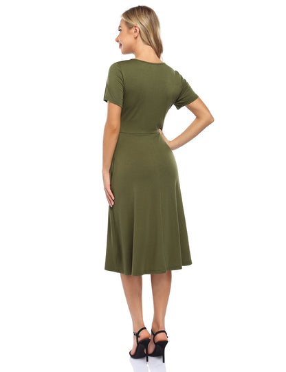 YESFASHION Women's V-neck Casual Dress Green