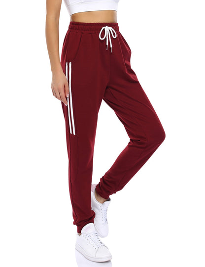 YESFASHION Women's Drawstring Exercise Pants Wine Red