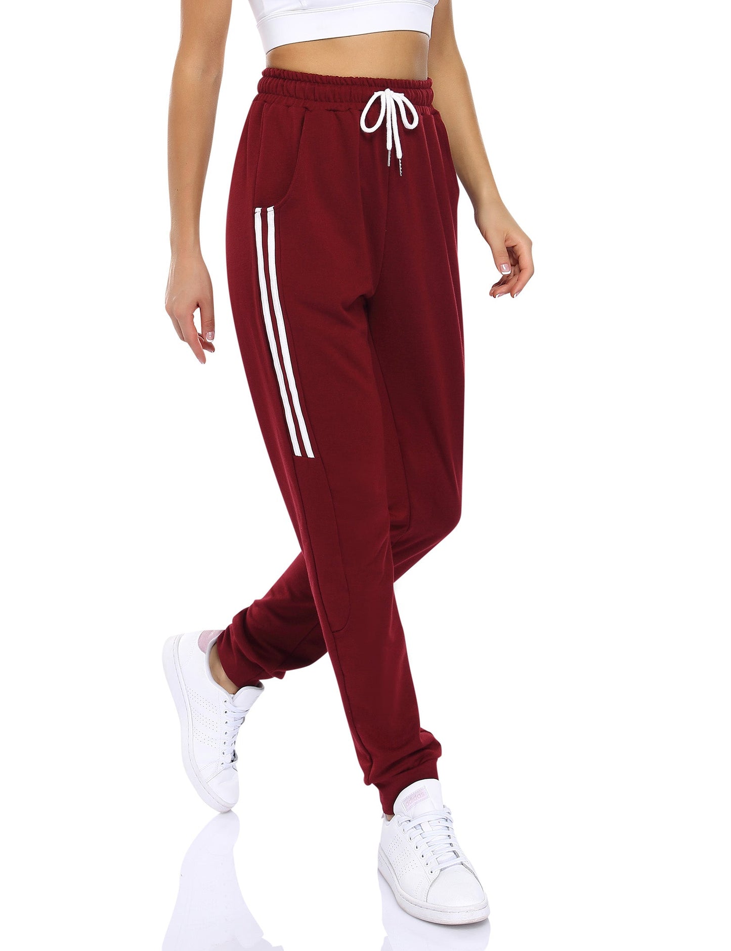 YESFASHION Women's Drawstring Exercise Pants Wine Red