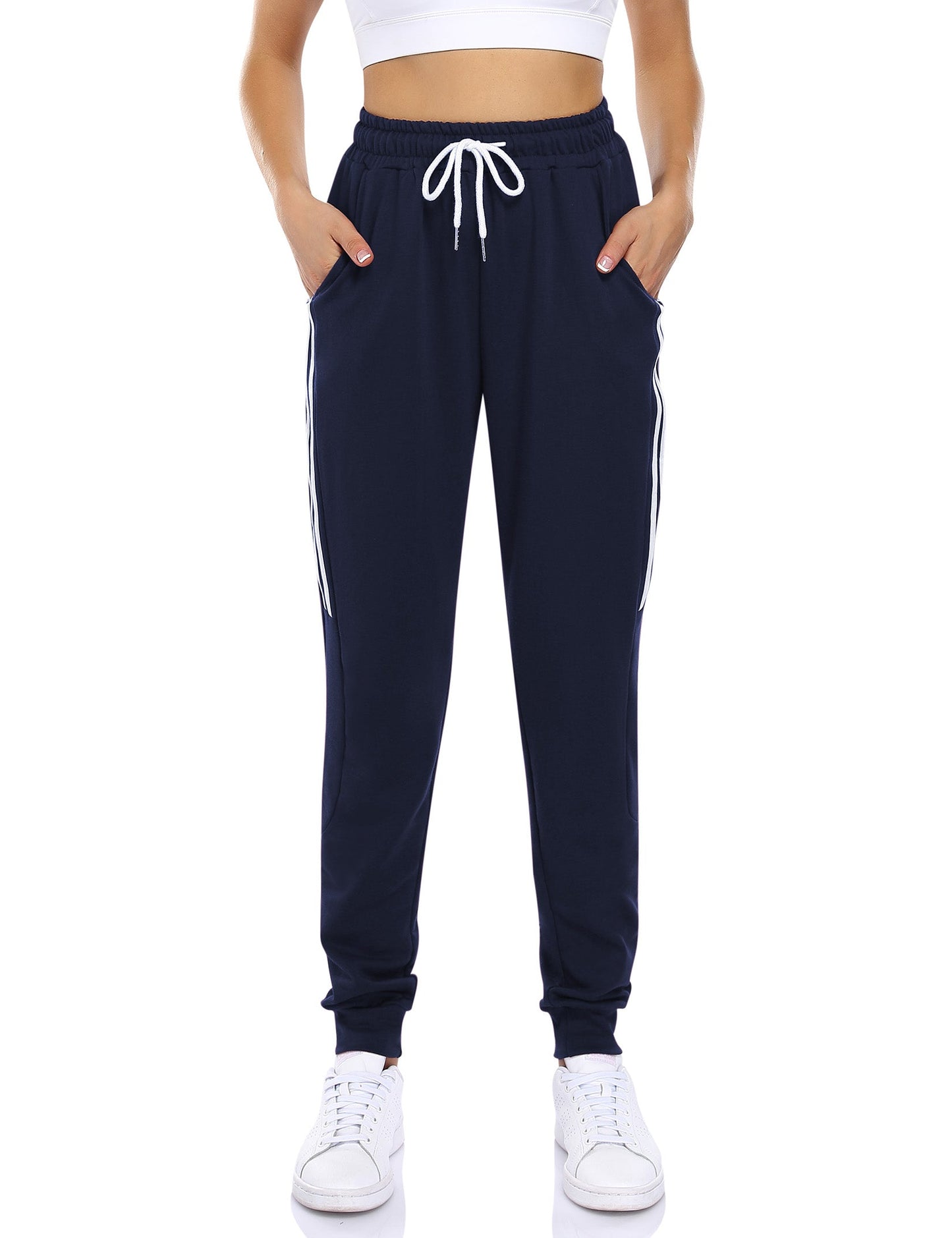 YESFASHION Women's Drawstring Exercise Pants Blue