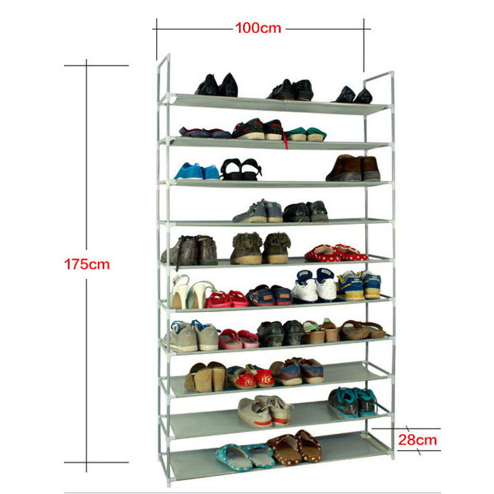 RONSHIN 10 Layers Shoe Rack 100cm Household Portable GREY